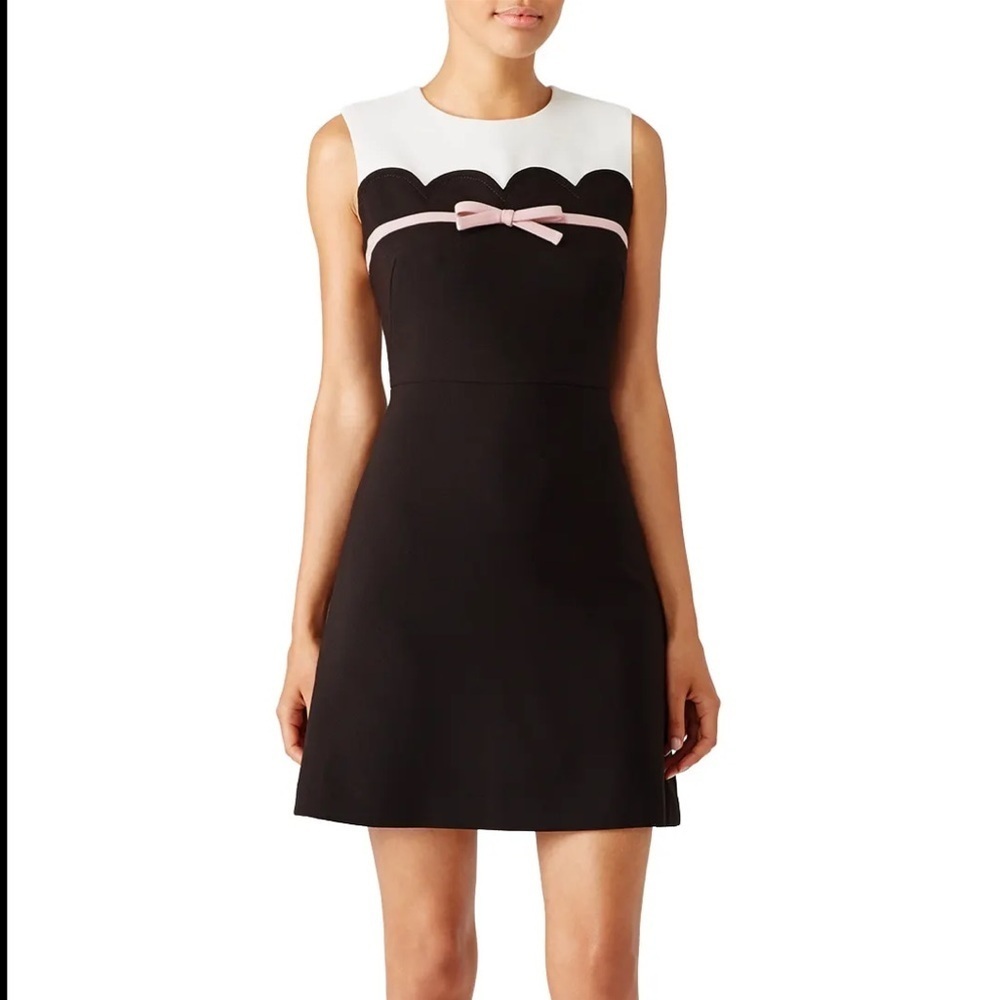 Kate Spade Classic Black and White Pink Bow Scalloped edge dress 10